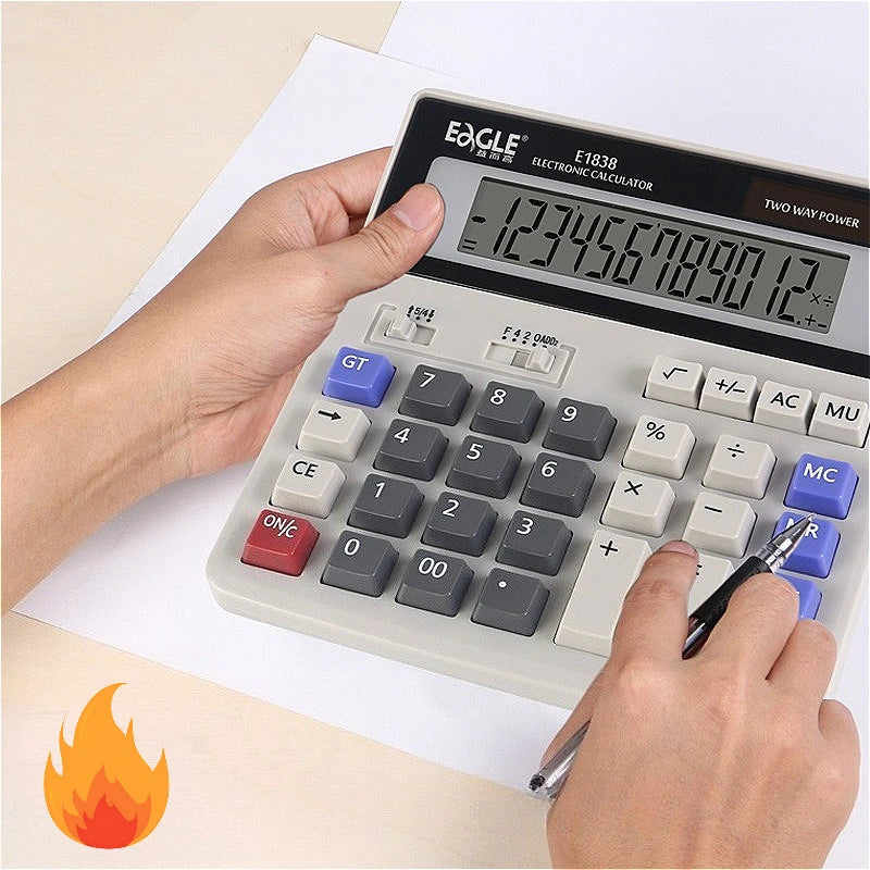 Cute Calculator Dual Power Large Font Wide Calculator 12 Digits Electronic Calculator Office Supplies for School Accounting Tool
