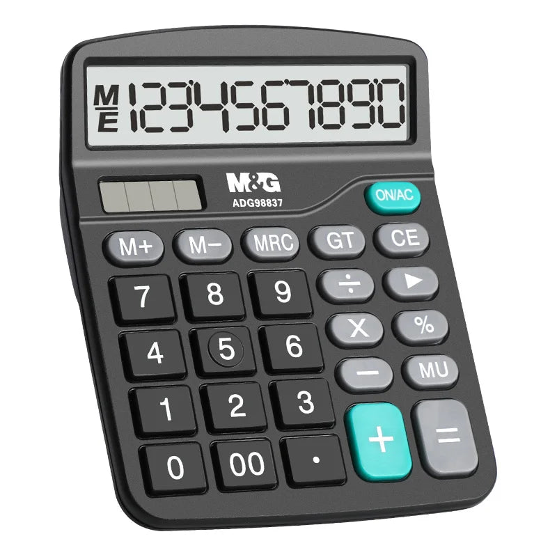 M&G calculator, 12-digit large display screen, dual power supply function, solar and battery, non-slip base, suitable for studen