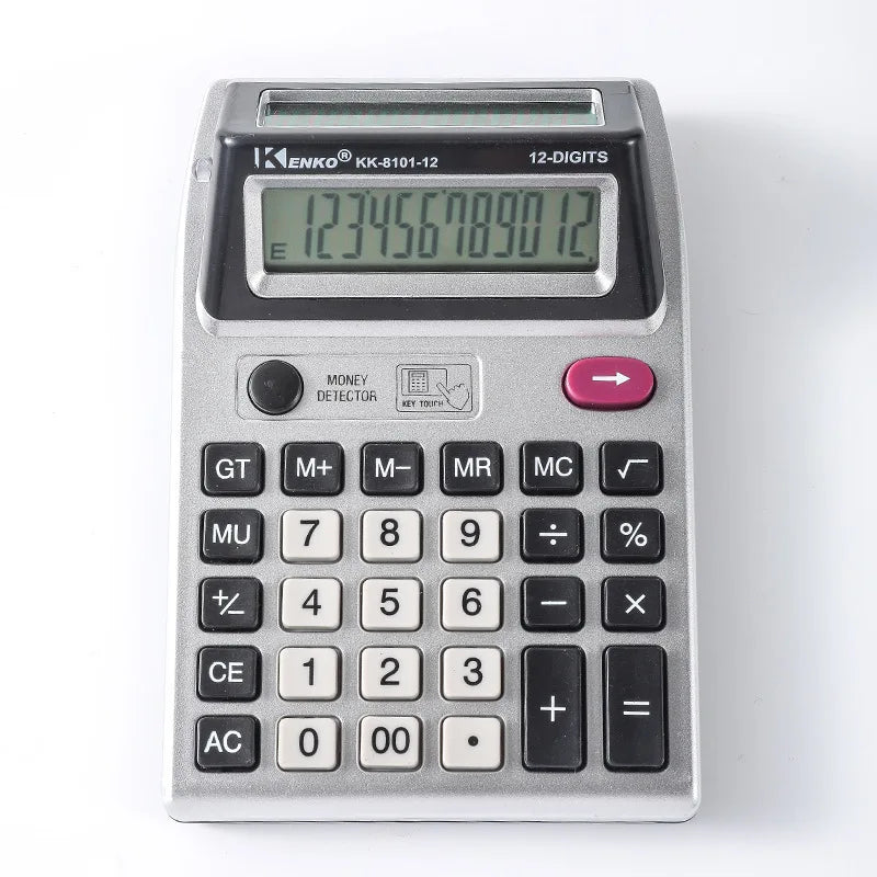 Double-sided Screen Anti-slip Bottom Calculator 12 Digital LCD Display with Money Detector Light for Office Financial Accounting